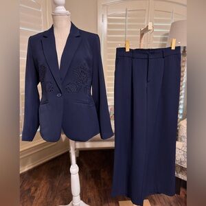 New York and Company Navy Blue Blazer and Pant Set